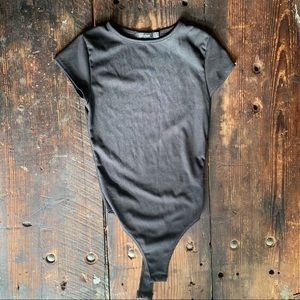 Make offer: Boohoo black ribbed semi sheer thong bodysuit size 6 petite Nwot